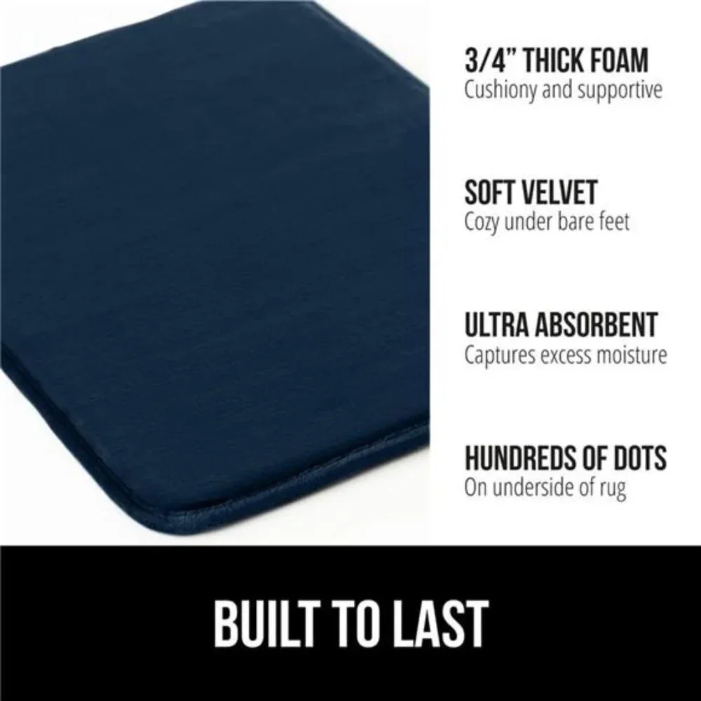 Memory Foam Bath Rug Navy Blue Soft Absorbent Bathroom Mat Non Slip Shower Floor